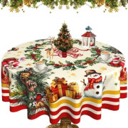 Julbordsduk 152x152cm – Rund Julbordsduk med Snöflingor för Utomhusbruk, Matbord & Fest