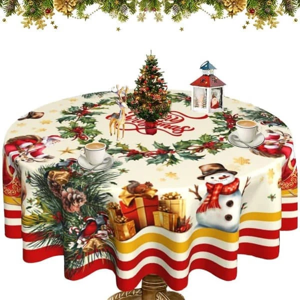 Julbordsduk 152x152cm – Rund Julbordsduk med Snöflingor för Utomhusbruk, Matbord & Fest