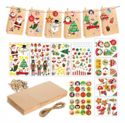 DIY Adventskalender 2025, Tomt Adventskalender-kit med 24 Papperspåsar och Juldekaler