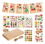 Adventskalender 2025, Julkalender med 24 presentpåsar och nummerdekaler för gör-det-själv, festdekoration, jul och nyår