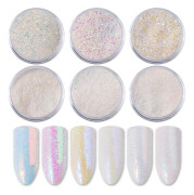 6 st 1 flaska Vit Fotoluminescerande Pulver Glitter Ljust Fluorescerande För DIY Nagelkonst Paljetter
