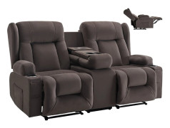 2-sits reclinersoffa - Elektrisk vilsoffa - Värme och massage - Mittkonsol - USB-portar - Mugghållare - Sidofickor - Mocka