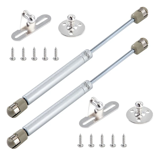 Gasfjädrar 100N/10kg Hydrauliska gångjärn Gasdämpare med skruvar för lyftdörr Skåp Köksmöbler Gångjärnsdämpare Set med 2 (Silver)
