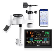 Väderstation - 7-i-1 Wi-Fi med app - VA-display 19,05 cm - Soldriven trådlös utomhussensor - Regnmätare - Vindhastighet - Temp & luftfuktighet