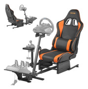 Rattstativ för racingsimulator - Cockpitstativ - Justerbar höjd/vinkel - Hopfällbar - Stålram - Spakhållare - Kompatibel med de flesta rattar/pedaler