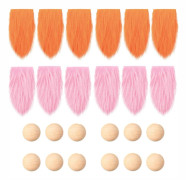 Set med 12 tomteskägg med träkulor, handgjorda dvärgskägg, miljövänlig fuskpäls för DIY julklapp bröllopsgåvor orange plus rosa Orange plus pink