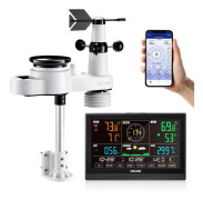 Väderstation - Wi‑Fi 5‑i‑1 - Regnmätare - Vindhastighet/riktning - Inne/ute temperatur/luftfuktighet - Soldriven trådlös sensor - Skärm 190,5 mm