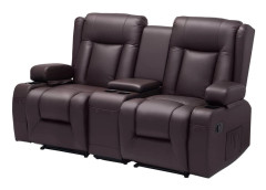 Tvåsits reclinersoffa - Loveseat med mittkonsol - Manuell recliner - PU-läder - USB-portar - Mugghållare - Förvaringsfickor - För husbil - Brun