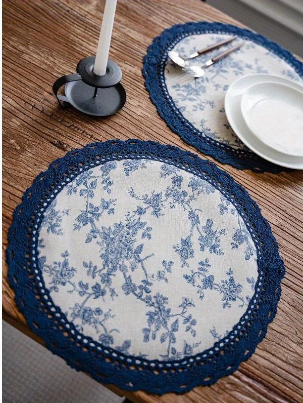 1 st Bordstablett med blommönster 30cm round flerfärgad