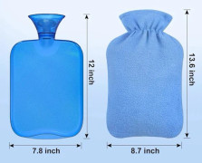 2L Varmvattenflaska med Polarfleeceöverdrag för smärtlindring, kramper - Blå Fleece Blue