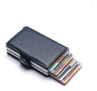 RFID-skyddad läderplånbok med kreditkortsfack, smal, kohudsläder, vintage aluminium, visitkort