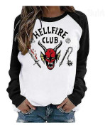 Unisex Hellfire Club Stranger Things T-shirt Långärmad Topp 0619 Vit