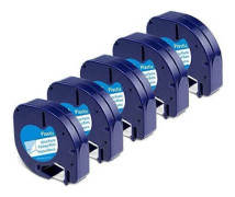 5-pack Etikettskrivartejp för DYMO LetraTag Refill Plast 91331, Kompatibel Etiketttejp Svart på Vitt
