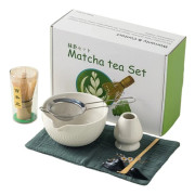 7-Piece Ceramic Matcha Tea Set – With Bowl, Whisk & Tea Towel, For Japanese Tea Ceremony Glossy White