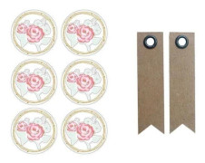 3D-klistermärken Ø 4 cm Rosa på vit bakgrund + 20 kraftpapper Fanion-etiketter