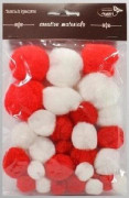 Vit och röd ton-i-ton pom-poms 15-40 mm 30 st