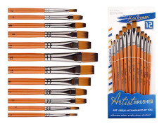 Nylon Hair Paint Brush Set for Watercolor, Gouache, and Oil Painting - 12 Pieces