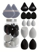 14-delars Sminksvampset - Mångsidiga Skönhetsblandningssvampar för Felfri Applicering Grey+Black Grey+Black