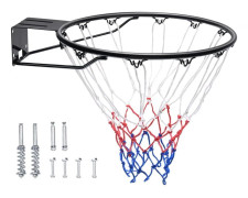 Basketfälg, Väggmonterad Basketbåge, Heavy Duty Q235 Flex Rim Mål med nät och dubbelfjäder, 18" Utomhushoop för Barn och Vuxna
