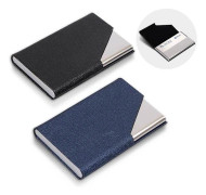 Visitkortshållare, Slim Professional 2-pack PU Läder + Visitkortsfodral i rostfritt stål för resor och affärer - Svart och Blå