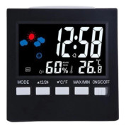 Practical weather station with alarm clock, black