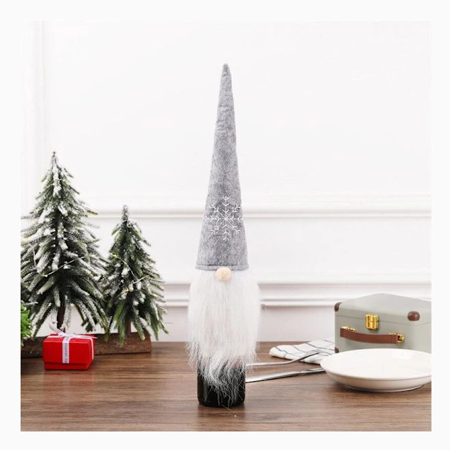Lagervara Jul Tomte Champagneflaskor Omslag Ärm Väska Gåva Middagsfest Dekor (FMY) Grå