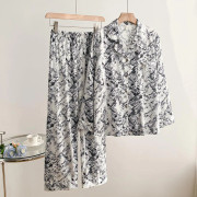 Tryckta blommiga pyjamasar, Dampyjamasar, Vår- och sommarpyjamasar i siden-satin, Pyjamasar, Fritidskläder, Lösa hemkläder M