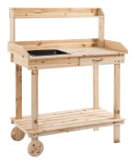 Planteringsbord med diskho och hjul 92x45x119 cm