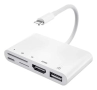 NÖRDIC Lightning adapter 1 till 5 portar 1xHDMI 1x USB A 3,1 1x Lightning för laddning 1xTF och 1xSD kortläsare