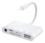 NÖRDIC Lightning adapter 1 till 5 portar 1xUSB A 3.1 port 1x Lightning 1x 3,5 Audio 1xSD- och 1xTF kortläsare
