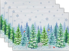Jul Akvarell Björn Bordstabletter & Vinterfågel Bordstablett Set - 4 st Snöflinga Träd Konst Bordsunderlägg, 30x45 cm, Dekorativa för I