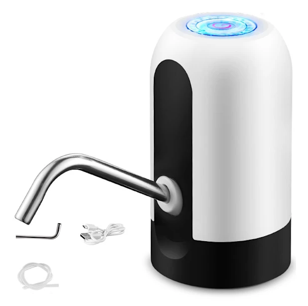 Vit automatisk vattenpump för vattenflaska, USB-laddning, automatisk vattenknapp