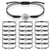 24 stycken volleybollarmband, volleybollberlockarmband, flätat snörearmband med volleybollberlock Svart