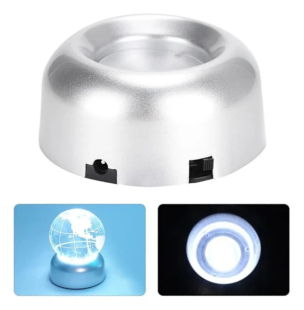 Kristallbas LED Vit Ljus Silver Display Statyer Konstglas Smyckesställ Hållare