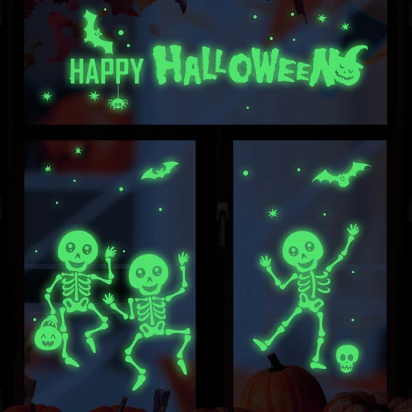 Halloween Självlysande Väggdekal Självlysande Dödskalle Fönsterdekal