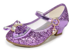 Flickskor Bröllopsfest Klackar Mary Jane Prinsessa Paljettrosett Låg Klack - Lila - Storlek 36 Purple Size 36