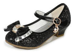 Flickskor Bröllopsfest Klackar Mary Jane Prinsessa Paljettrosett Låga Klackar - Svart - Storlek 28 Black Size 28