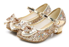 Flickskor Bröllopsfest Klackar Mary Jane Prinsessa Paljettrosett Låga Klackar - Guld - Storlek 30 Gold Size 30
