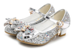 Flickskor Bröllopsfest Klackar Mary Jane Prinsessa Paljettrosett Låga Klackar - Silver - Storlek 34 Silver Size 34