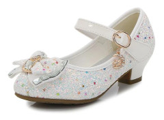 Flickskor Bröllopsfest Klackar Mary Jane Prinsessa Paljettrosett Låga Klackar - Vit - Storlek 33 White Size 33