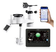 Väderstation - Wi-Fi 7-i-1 - TFT-skärm 17,8 cm - Soldriven utomhussensor - Vindhastighet & riktning - Temperatur & luftfuktighet - Regnmätare