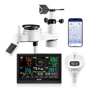 Väderstation - 7-i-1 Wi-Fi med app - 19 cm Skärm - Soldriven trådlös utomhussensor - Pooltermometer - Regnmätare - Vindhastighet - Väderprognos