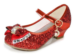 Flickskor Bröllopsfest Klackar Mary Jane Prinsessa Paljettrosett Låg Klack - Röd - Storlek 33 Red Size 33