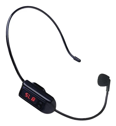 Trådlös mikrofon, huvudmonterad, hög känslighet, portabel FM-sändare, headset megafon radiomikrofon för reseledare