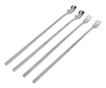 4 st 304 Rostfritt Stål Kaffesked Långt Handtag Kaffesked och Gaffel med Fyrkantigt Huvud Hållbar Enkel Rengöring för Café och Bar Silver