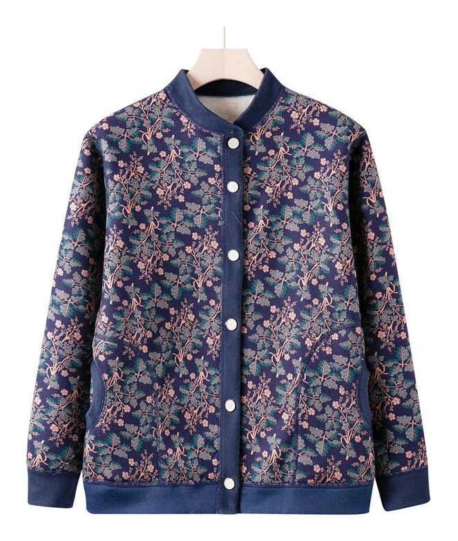 Mamma Höst Tröjjacka Ny Stil Medelålders och Äldre Vardaglig Tröjkofta Dam Senior Mormor Topp 4XL blå