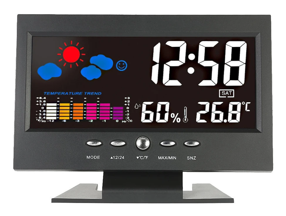 Multifunktionell Inomhus Färgglad LCD Digital Temperatur Luftfuktighetsmätare med Bakgrundsbelysning Colorful Display svart