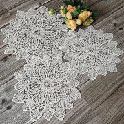3 st handvirkade spetsdukar, bordsunderlägg, vintage broderade runda underlägg för kopp, dryck, skål, kruka, tallrik