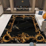 Svart Guld Marmor Lyxig Matta för Vardagsrumsdekorationer Soffbord Stora Områdesmattor Lång Hall Löpare Halkfri Tvättbar 60*90cm
