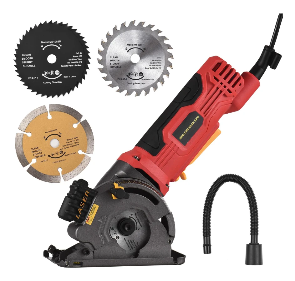 580W 3700RPM Mini Cirkelsåg Sladdansluten 4,8 Amp Elektrisk Kompakt Cirkelsåg med Laserstyrskala UK Plug röd